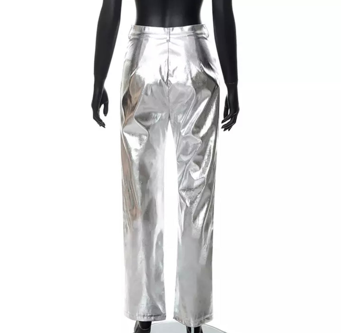 PRE ORDER ECE METALLIC SILVER HIGH WAIST TROUSERS