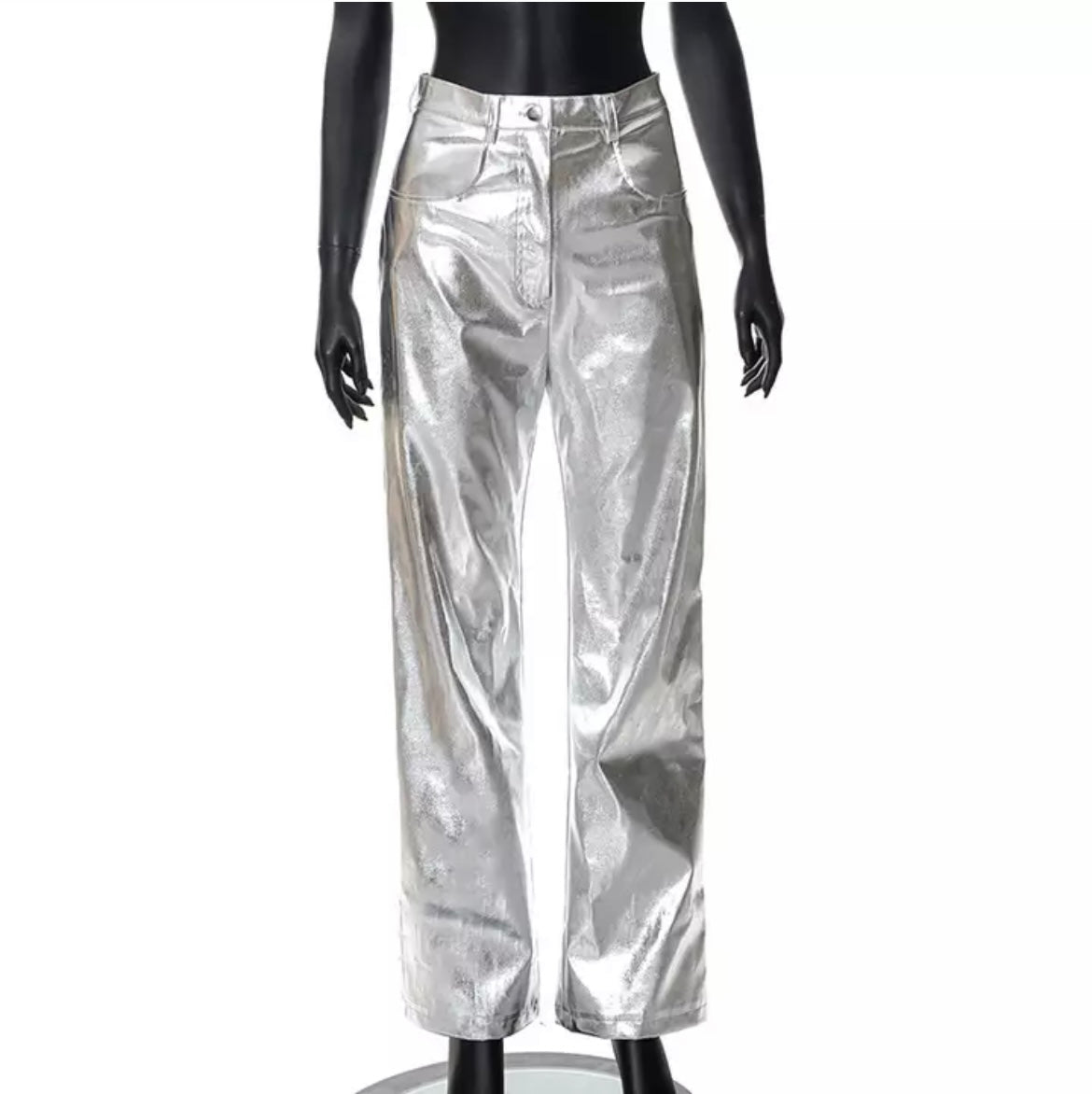 PRE ORDER ECE METALLIC SILVER HIGH WAIST TROUSERS