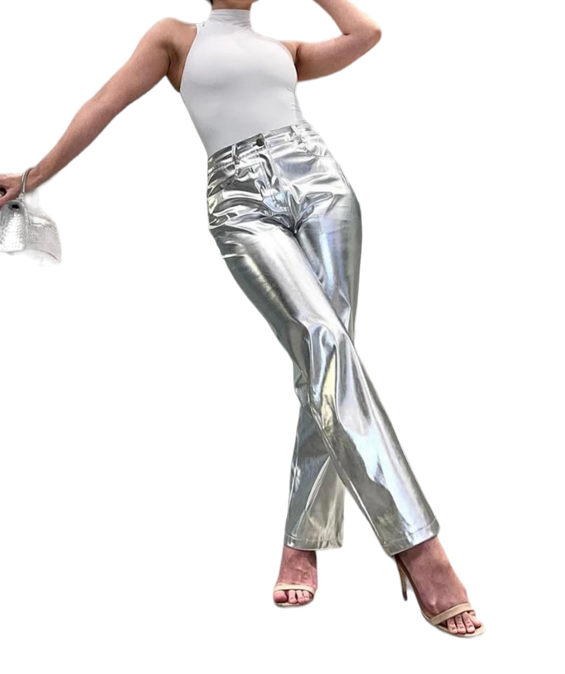 PRE ORDER ECE METALLIC SILVER HIGH WAIST TROUSERS
