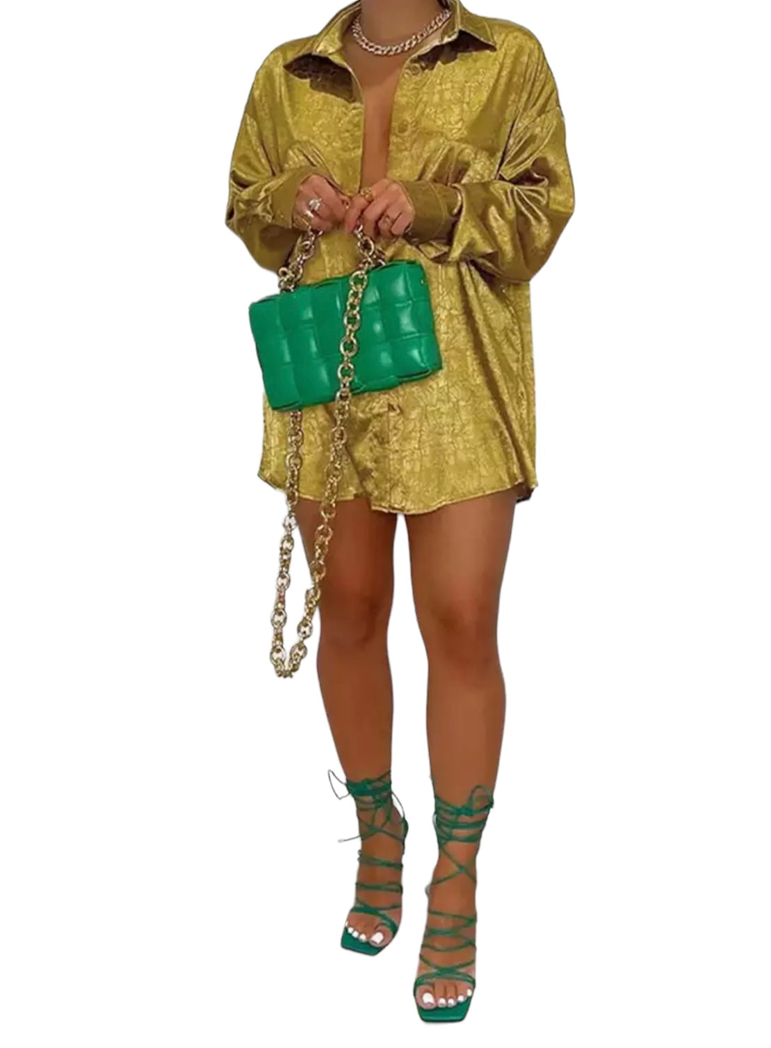 PRE ORDER ROMA GOLD JACQUARD SHIRT DRESS