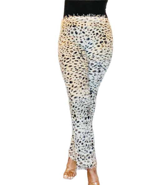 NIXIE LEOPARD FURRY PENCIL PANTS