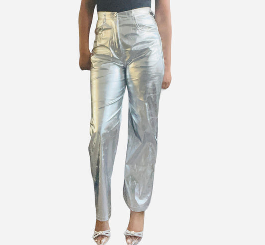 PRE ORDER ECE METALLIC SILVER HIGH WAIST TROUSERS